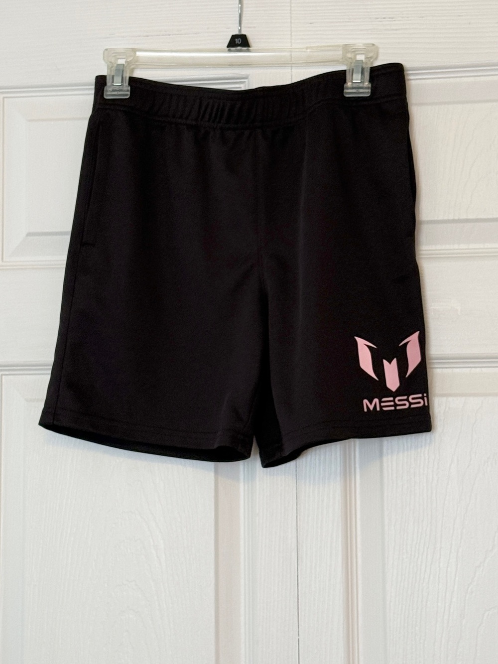 Messi Black Athletic Shorts with Pink Logo
